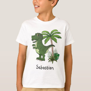T-Rex Dinosaur And Palm Tree With Custom Kids Name T-Shirt