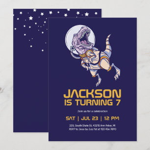 T-rex Dinosaur Astronaut Outer Space Kids Birthday Invitation