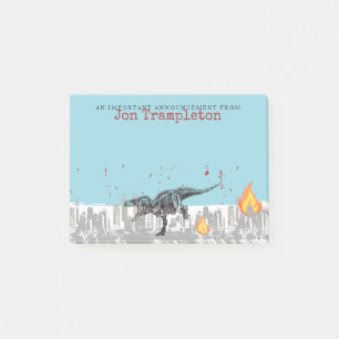 T-Rex dinosaur attacking city personalised Post-it Notes