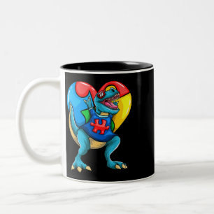 T Rex Dinosaur Autism awareness Boys Girls Kids Two-Tone Coffee Mug