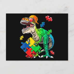 T Rex Dinosaur Autism Awareness Puzzle Piece for Postcard