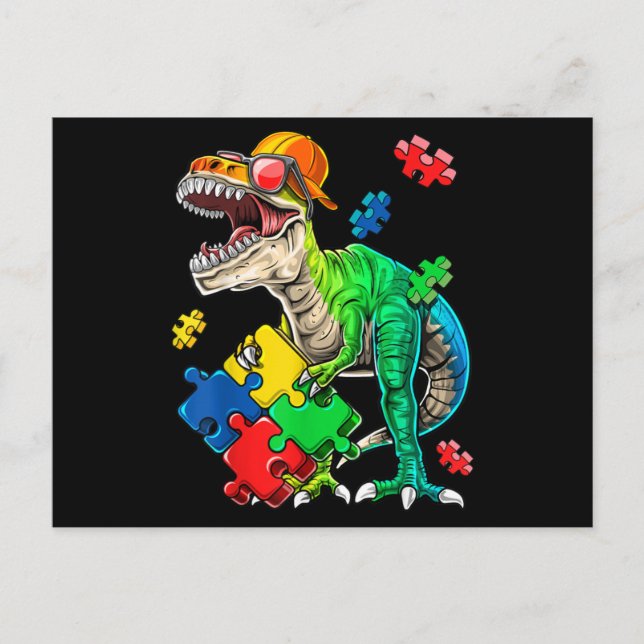T Rex Dinosaur Autism Awareness Puzzle Piece for Postcard (Front)