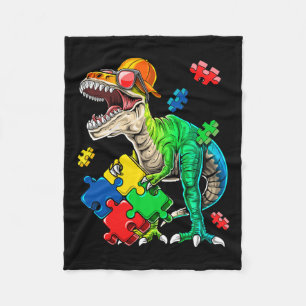 T Rex Dinosaur Autism Awareness Puzzle Piece Gift Fleece Blanket