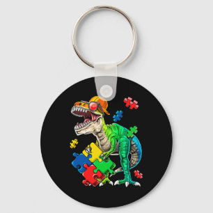 T Rex Dinosaur Autism Awareness Puzzle Piece Gift Key Ring