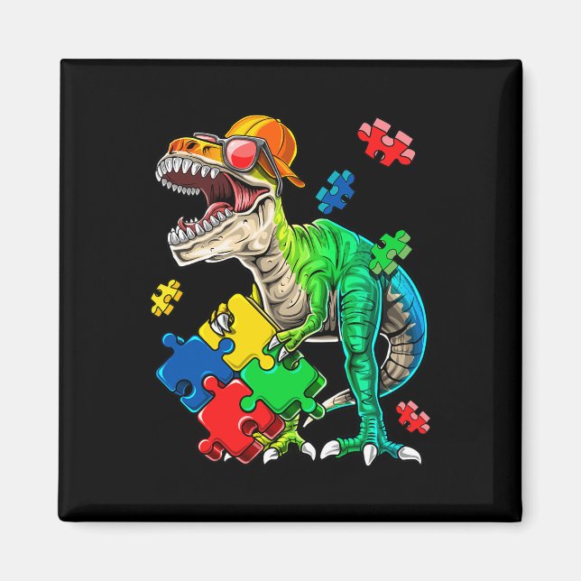 T Rex Dinosaur Autism Awareness Puzzle Piece Gift  Magnet (Front)