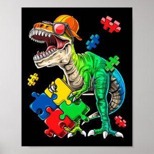 T Rex Dinosaur Autism Awareness Puzzle Piece Gift  Poster