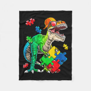 T Rex Dinosaur Autism Awareness Puzzle Piece Gifts Fleece Blanket