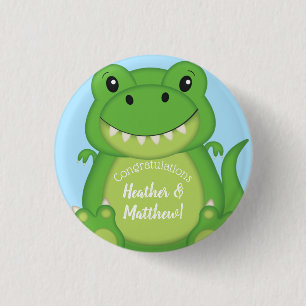 T-Rex Dinosaur Baby Shower Blue 3 Cm Round Badge