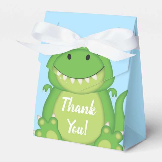 T-Rex Dinosaur Baby Shower Blue Favour Box (Front Side)