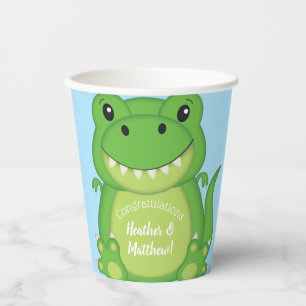 T-Rex Dinosaur Baby Shower Blue Paper Cups