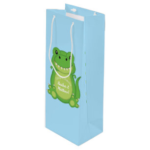 T-Rex Dinosaur Baby Shower Blue Wine Gift Bag