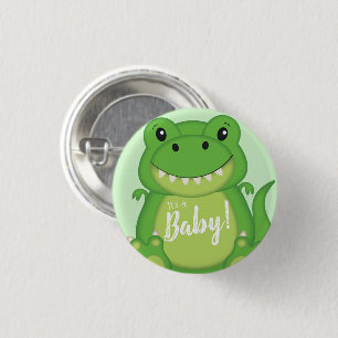 T-Rex Dinosaur Baby Shower Green 3 Cm Round Badge