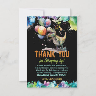 T-Rex Dinosaur Balloons Paint Splash Birthday Thank You Card