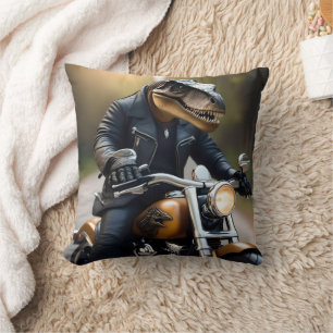 T-Rex Dinosaur Bikie On A Motorbike, Cushion