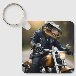 T-Rex Dinosaur Bikie On A Motorbike, Key Ring
