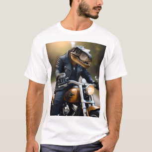 T-Rex Dinosaur Bikie On A Motorbike, T-Shirt