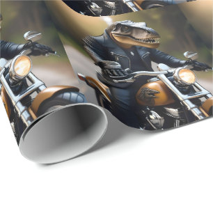 T-Rex Dinosaur Bikie On A Motorbike, Wrapping Paper