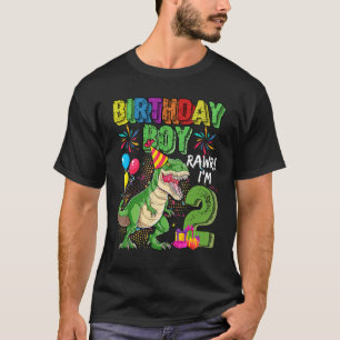 T Rex Dinosaur Birthday Boy Rawr Im 2 Year Old 2nd T-Shirt