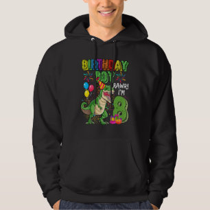T Rex Dinosaur Birthday Boy Rawr Im 8 Year Old 8th Hoodie