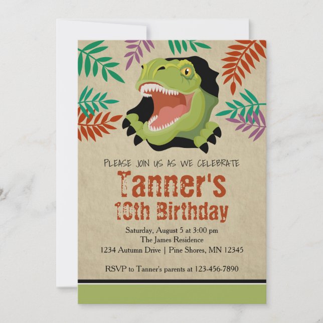 T Rex Dinosaur Birthday Invitations (Front)