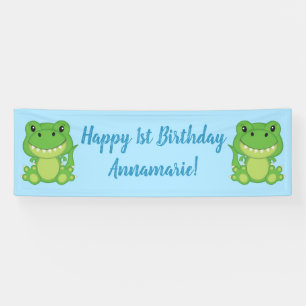 T-Rex Dinosaur Birthday Party Blue Banner