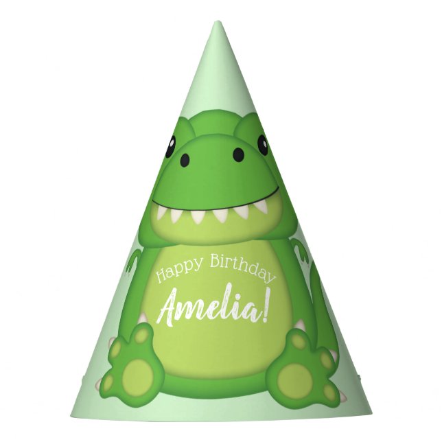 T-Rex Dinosaur Birthday Party Green Hat (Front)