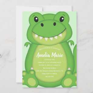 T-Rex Dinosaur Birthday Party Green Invitation