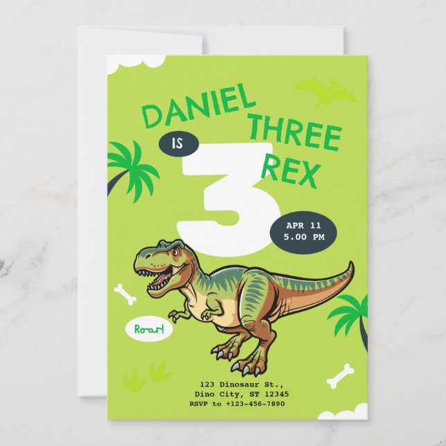 T-Rex Dinosaur Birthday Party Invitation (Front)