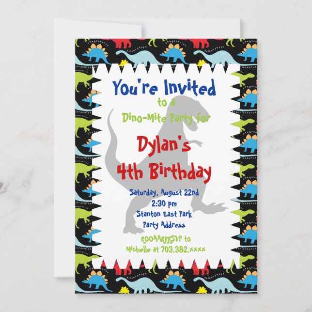 T Rex Dinosaur Birthday Party Invitations (Front)