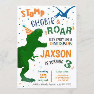 T Rex Dinosaur Birthday Party Invitations