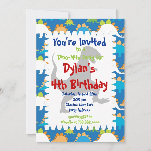 T Rex Dinosaur Birthday Party Invitations (Front)