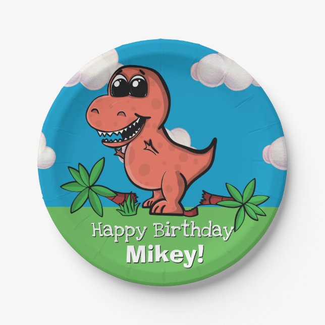 T Rex Dinosaur Birthday Party Paper Plate (Front)