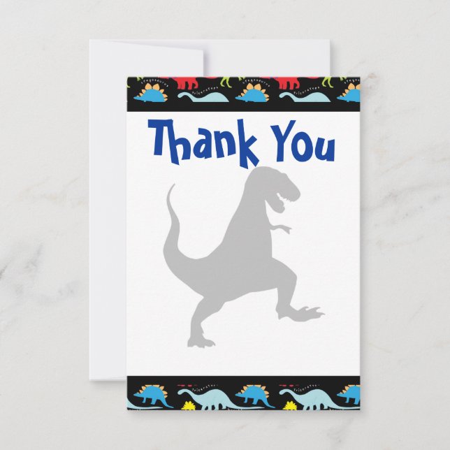 T Rex Dinosaur Birthday Party Thank You Cards (Front)
