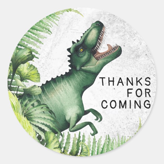 T-Rex Dinosaur Birthday Party Thank You Classic Round Sticker (Front)