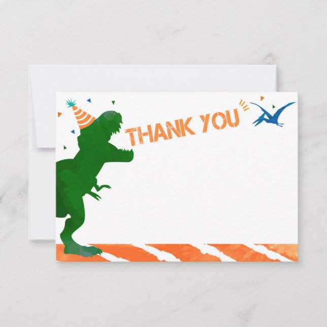 T Rex Dinosaur Birthday Thank You Note Cards (Front)