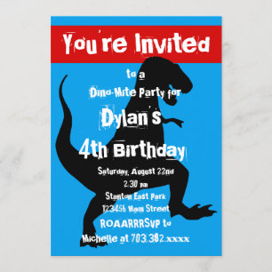 T Rex Dinosaur Blue Red Birthday Party Invitation