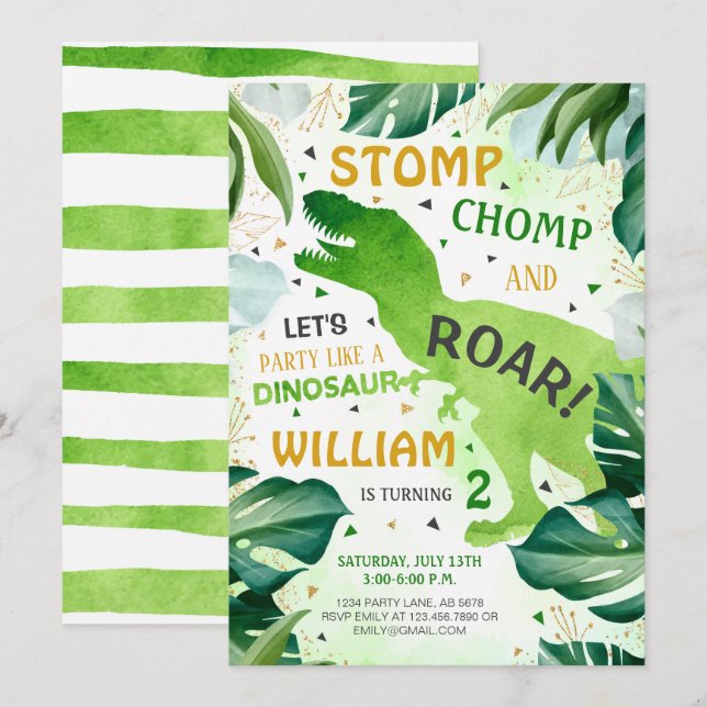T Rex Dinosaur Boy Birthday Invitation (Front/Back)