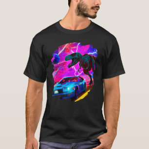 T Rex Dinosaur Chasing Sports Car In Space Tyranno T-Shirt