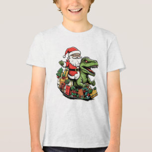 T-Rex Dinosaur Christmas Funny Festive Holiday Tri-Blend Shirt