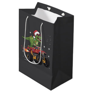 T-Rex Dinosaur Christmas Monster Truck Medium Gift Bag