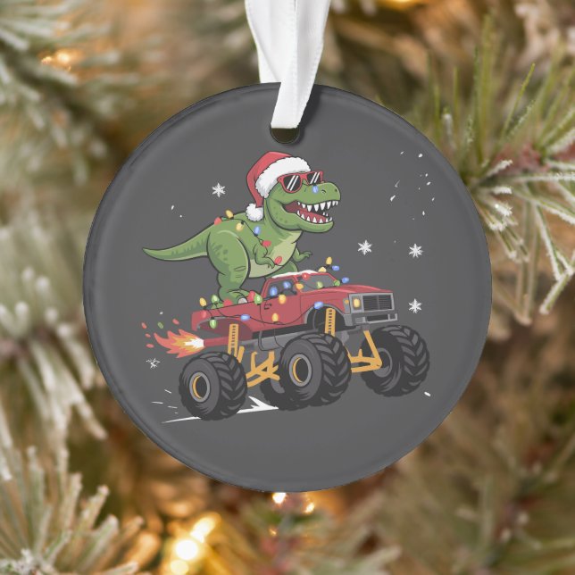 T-Rex Dinosaur Christmas Monster Truck  Ornament (Tree)