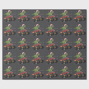 T-Rex Dinosaur Christmas Monster Truck  Wrapping Paper