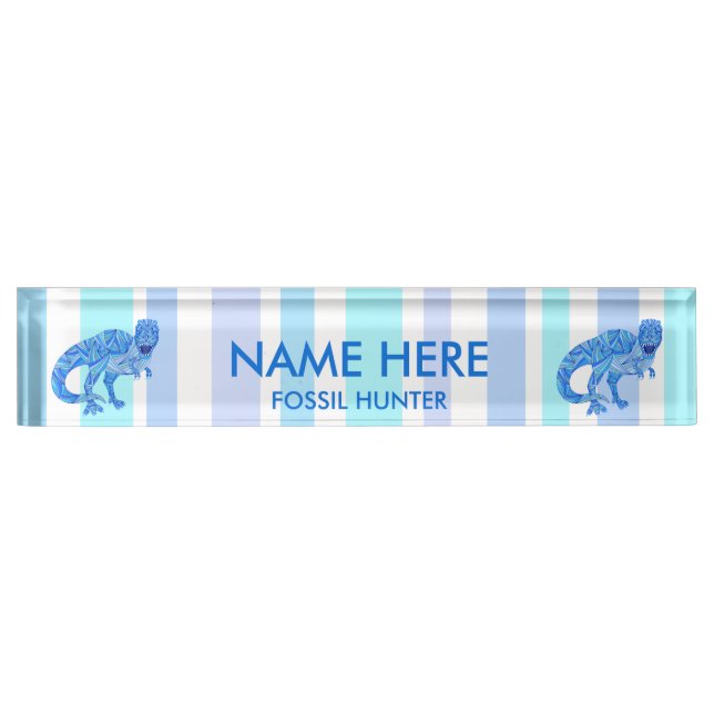 T-Rex Dinosaur Colourful Prehistoric Stripes Nameplate (Front)