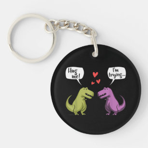 T-Rex Dinosaur Couple Hug Me Valentines Day Funny Key Ring