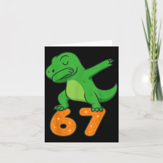 T-rex Dinosaur Dabbing 67 Meme Six Seven Funny  Card (Front)
