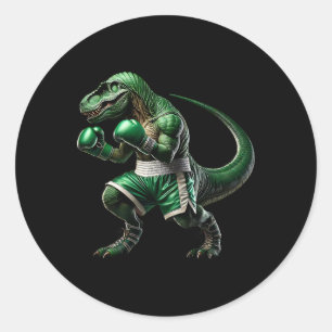 T-rex Dinosaur Doing Boxing Boxer Martial Art  Classic Round Sticker