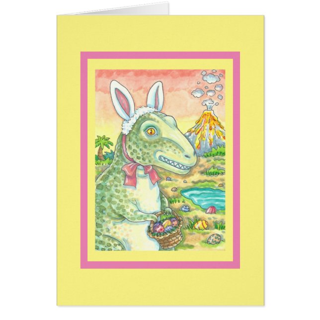 T-REX DINOSAUR EASTER BUNNY GREETING CARD Verse (Front)