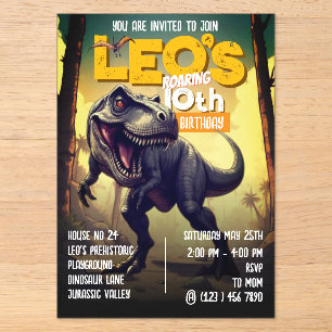 T-Rex Dinosaur Enthusiast 10th Birthday Acrylic Invitations