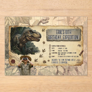 T Rex Dinosaur Expedition Birthday Adventure Acrylic Invitations