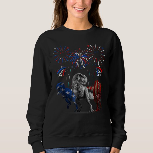T Rex Dinosaur Firework 4th Of July Dino Independe Sweatshirt (Front)